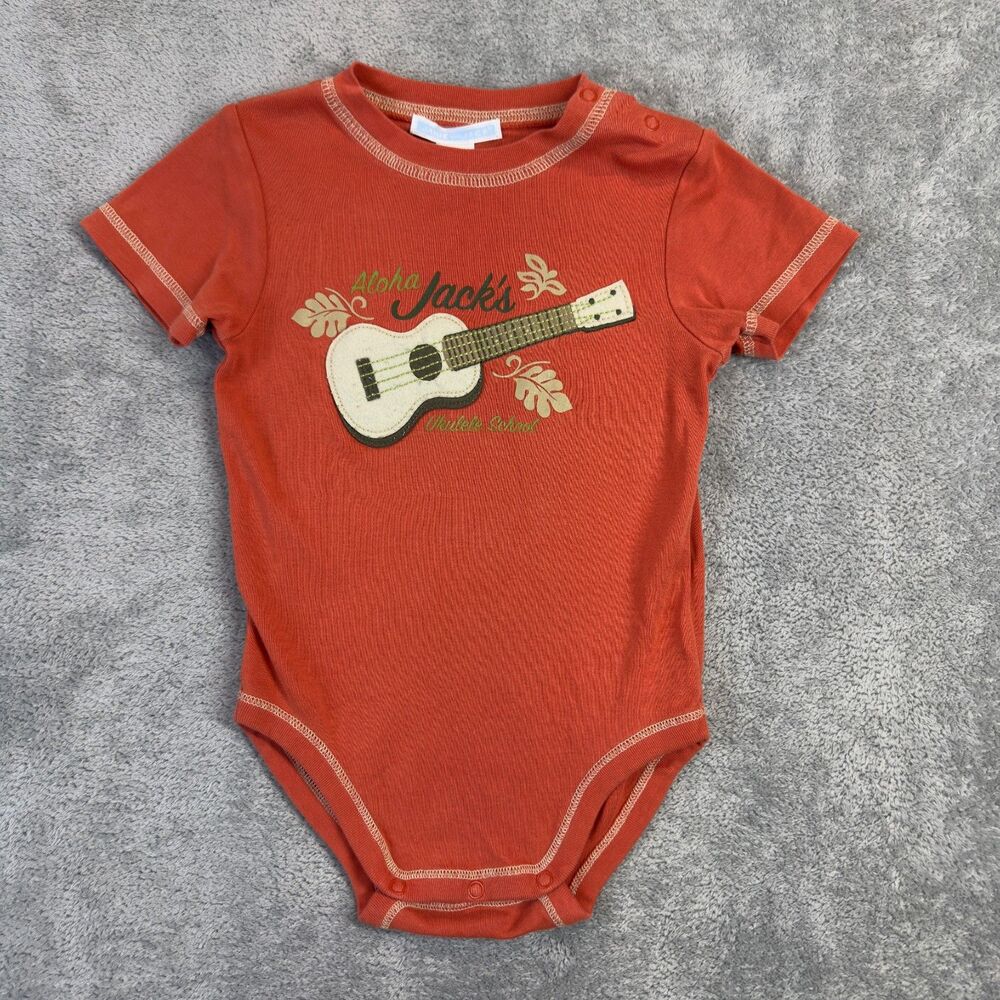Janie And Jack One Piece Baby 18-24 Months Orange Aloha Hawaiian Guitar Floral
